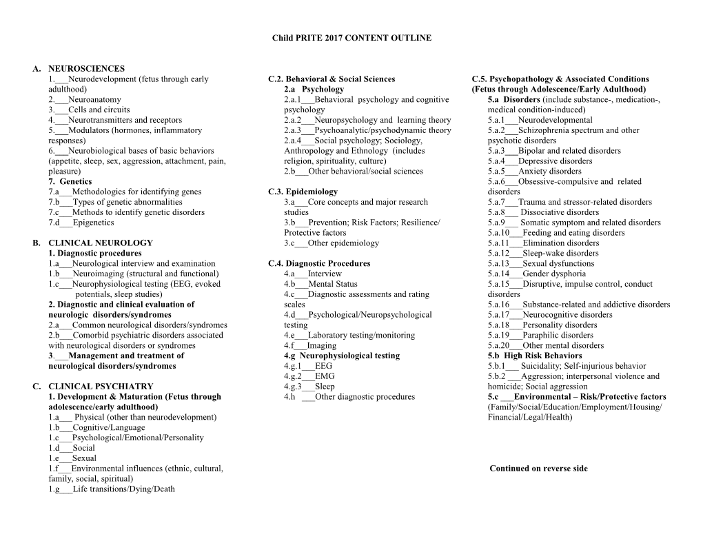 Child PRITE 2017 CONTENT OUTLINE