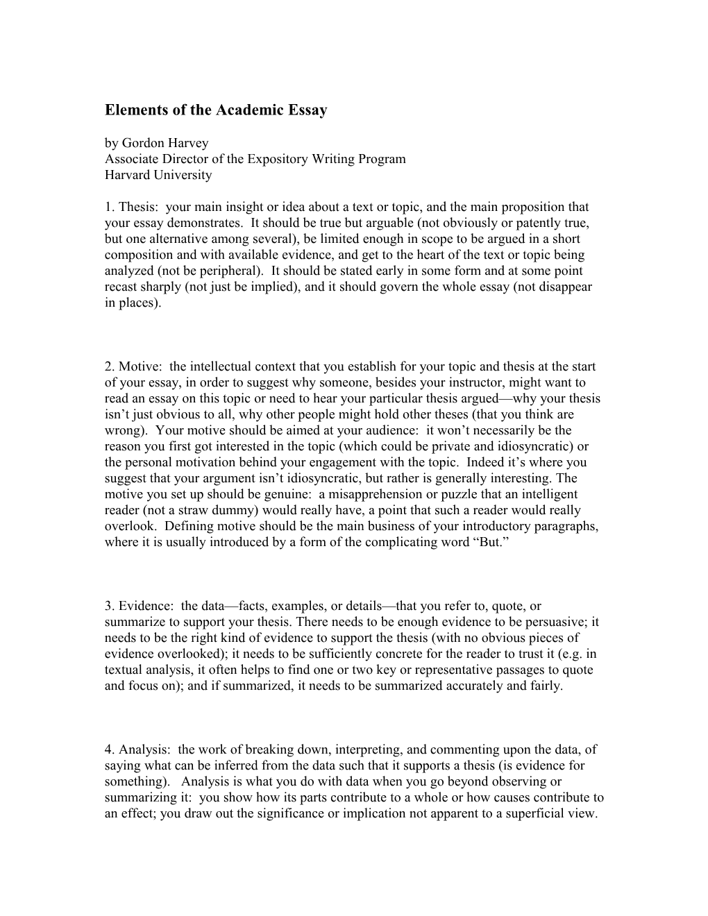 Elements of the Academic Essay