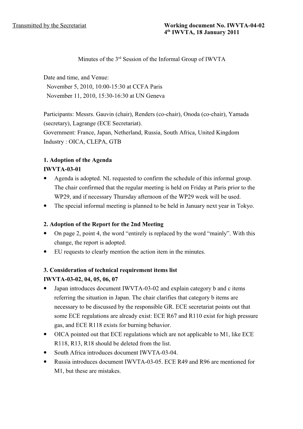 Minutes of the 3Rd Session of the Informal Group of IWVTA