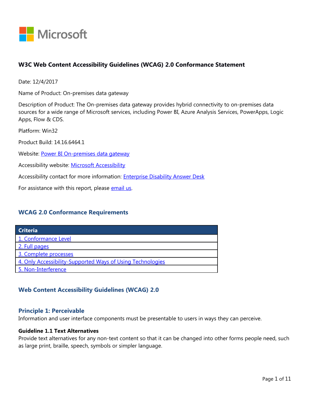 W3C Web Content Accessibility Guidelines (WCAG) 2.0 Conformance Statement