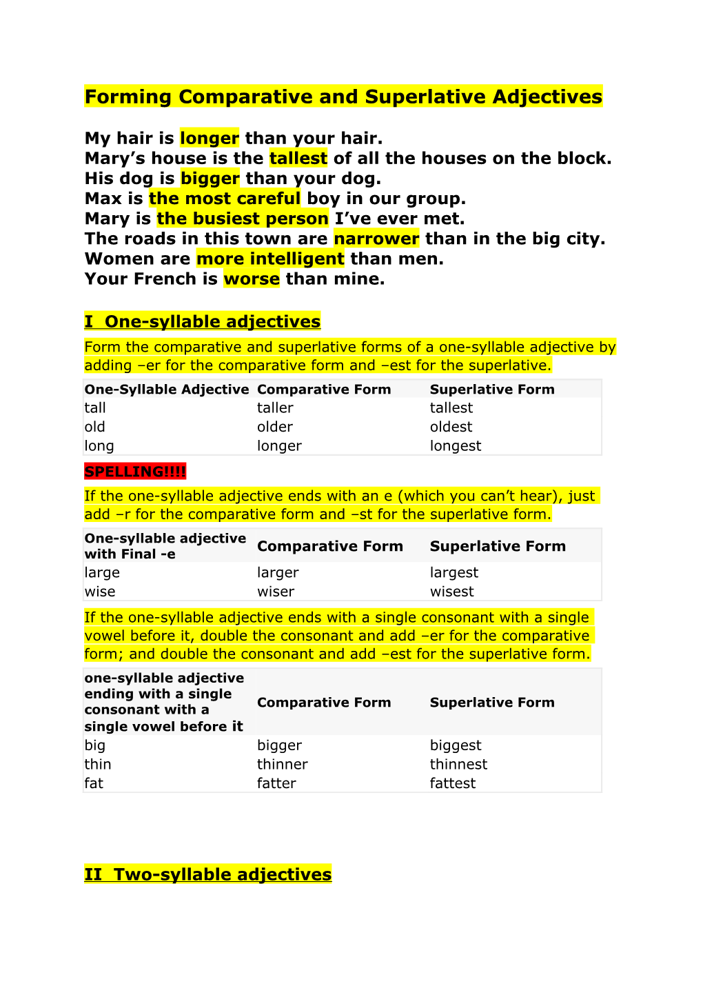 Forming Comparative and Superlative Adjectives