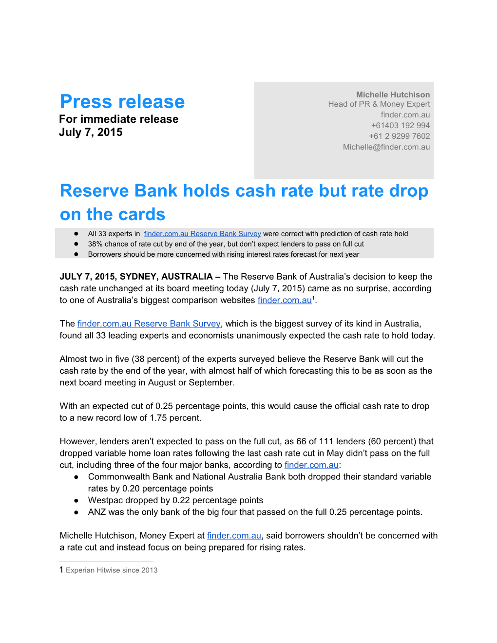 Reserve Bank Holds Cash Rate but Rate Drop on the Cards