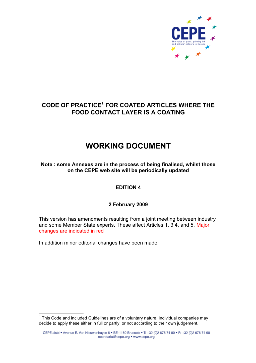 Code of Practice for Coated Articles Where the Food Contact Layer Is a Coating