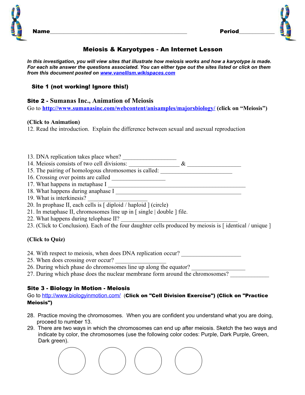 Meiosis & Karyotypes an Internet Lesson