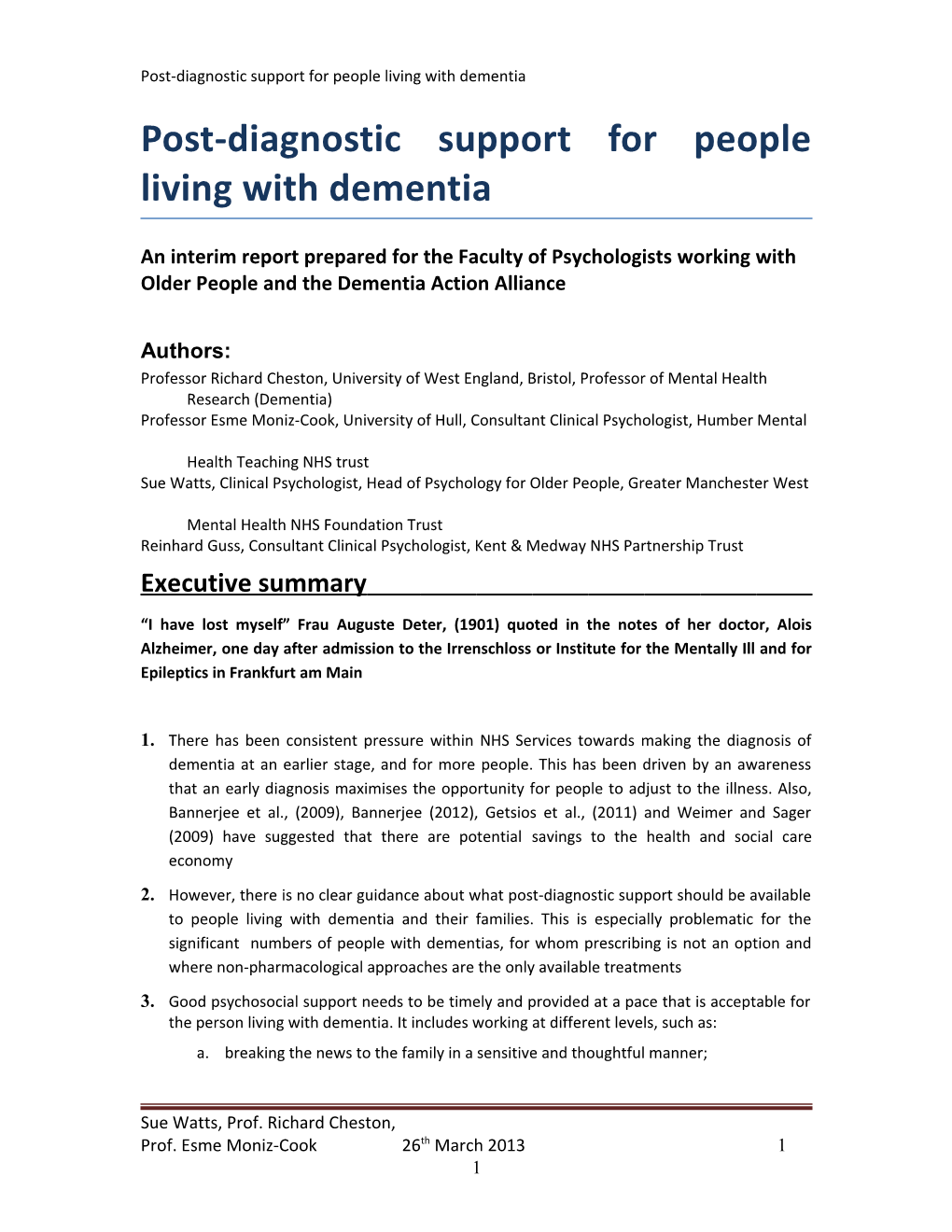 Psychosocial Adjustment and Dementia