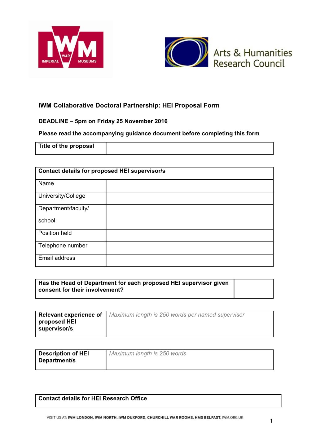 IWM Collaborative Doctoral Partnership: HEI Proposal Form