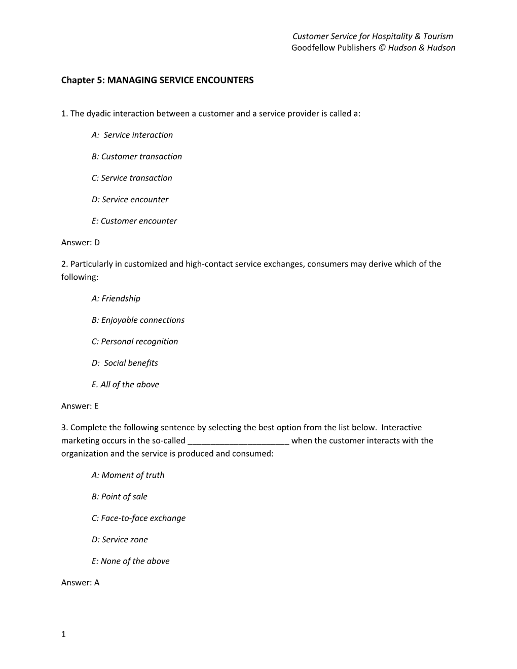 Chapter 5: MANAGING SERVICE ENCOUNTERS