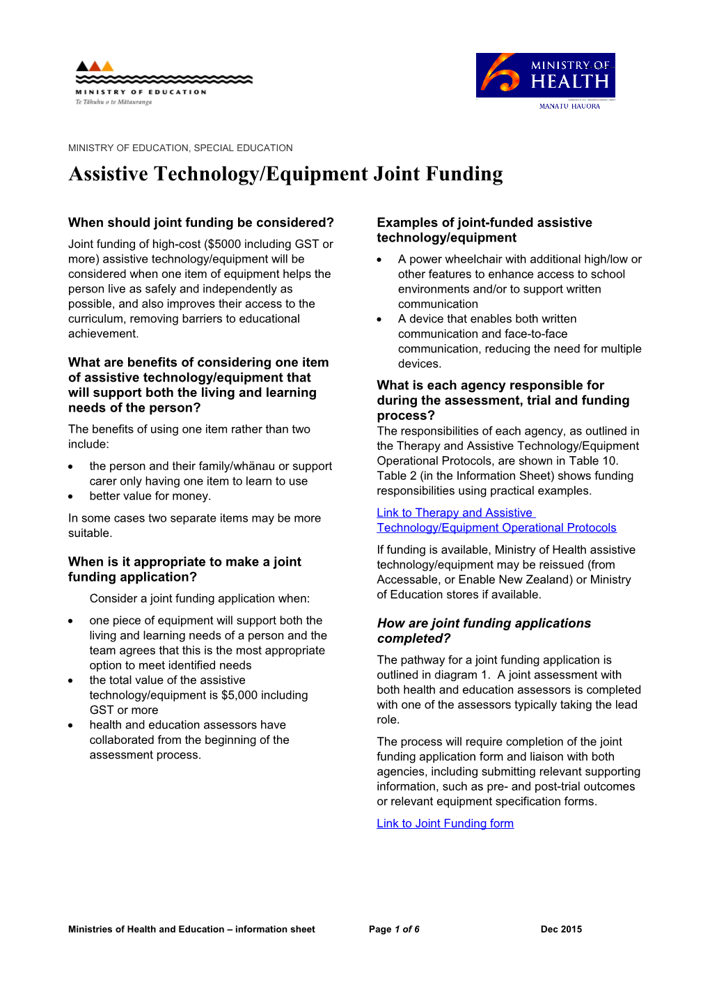 Assistive Technology/Equipment Joint Funding