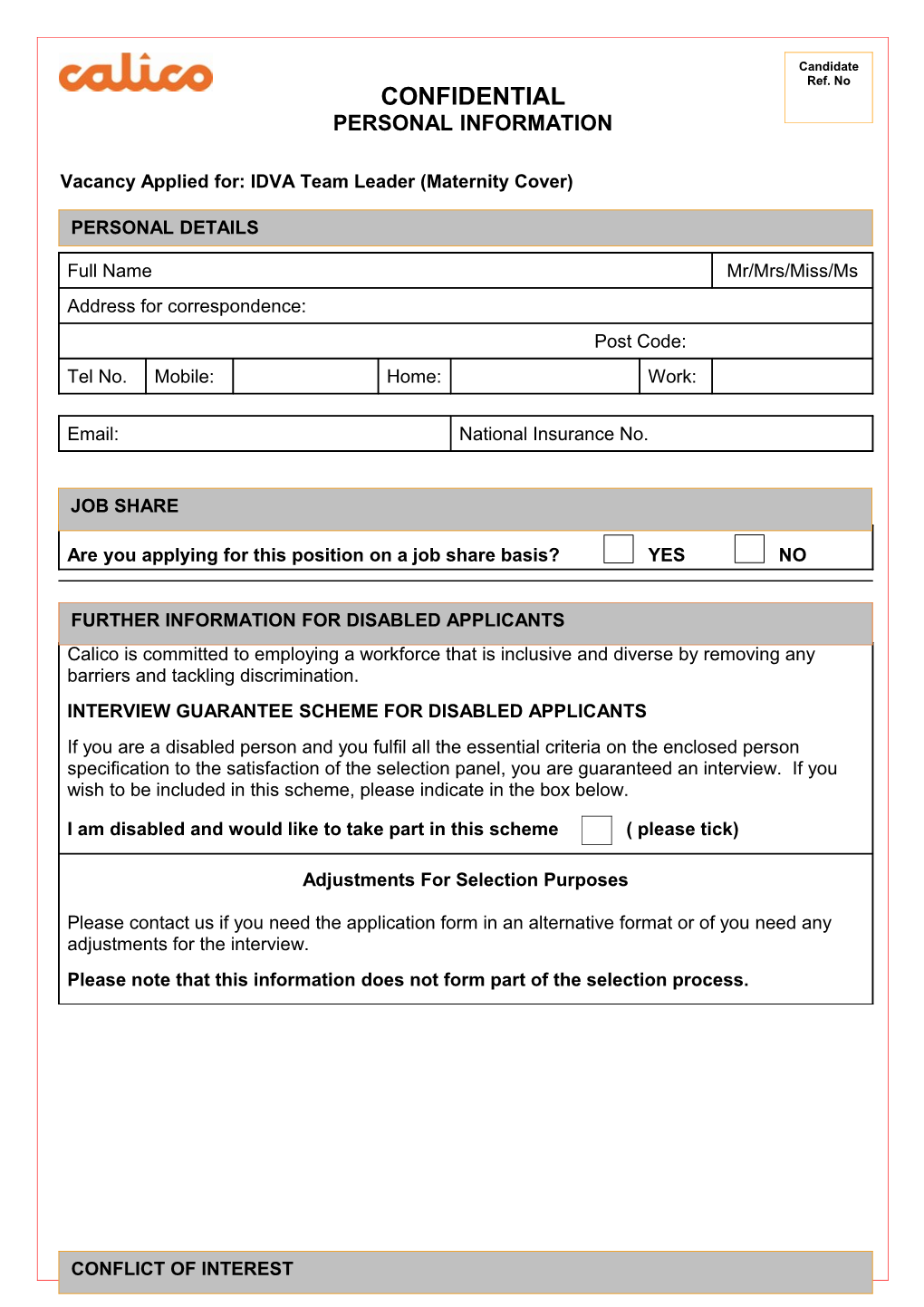 Vacancy Applied For:IDVA Team Leader (Maternity Cover)