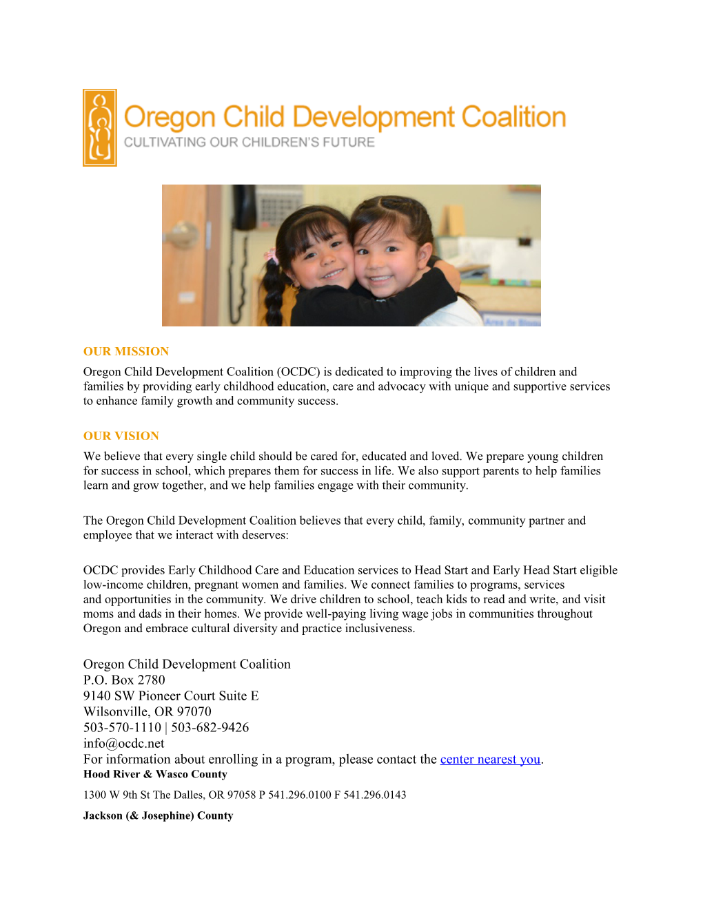 Oregon Child Development Coalition Summary Sheet