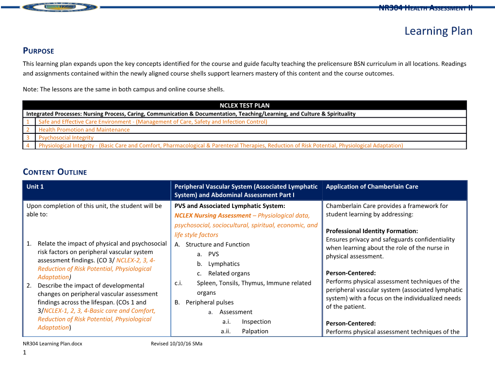 NR304 Health Assessment II