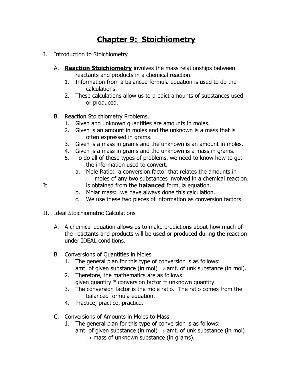 Chapter 9: Stoichiometry s1