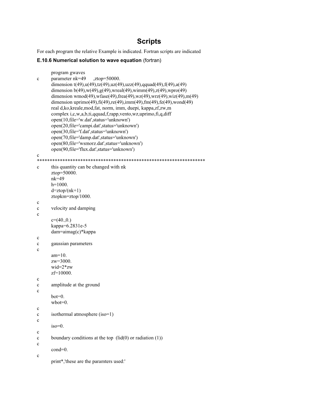 For Each Program the Relative Example Is Indicated. Fortran Scripts Are Indicated