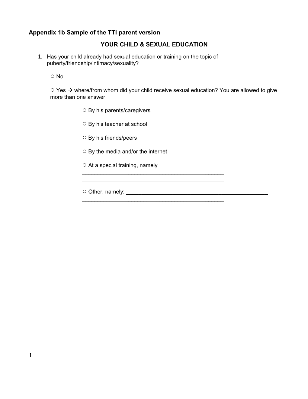 Appendix 1B Sample of the TTI Parent Version