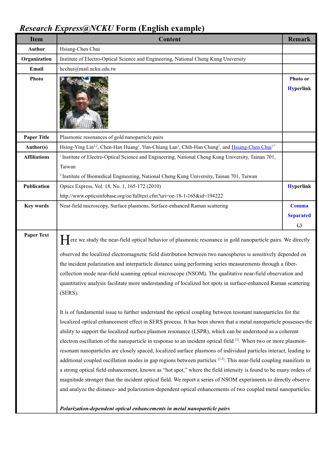 Research Express NCKU Form (English Example)