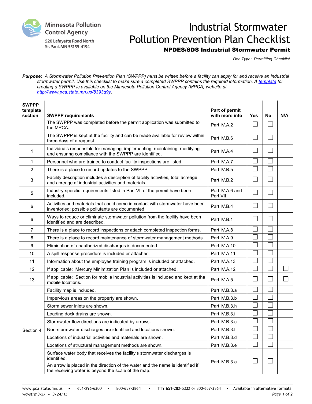 Stormwater Pollution Prevention Plan - Checklist