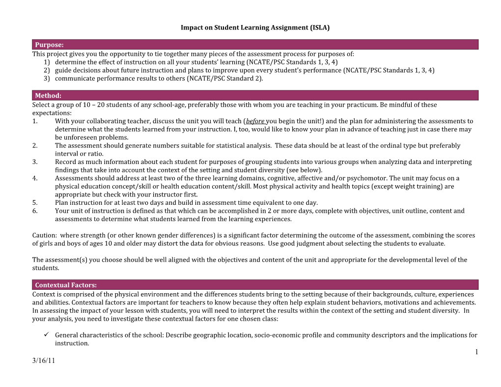 Impact on Student Learning Assignment (ISLA)