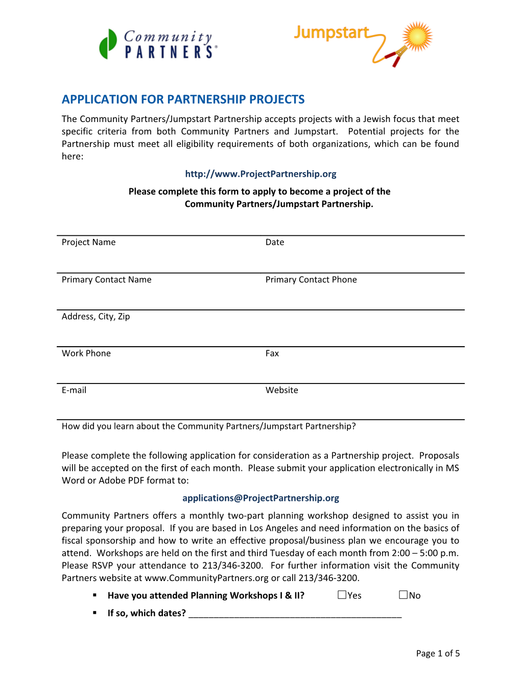 Application for PARTNERSHIP Projects