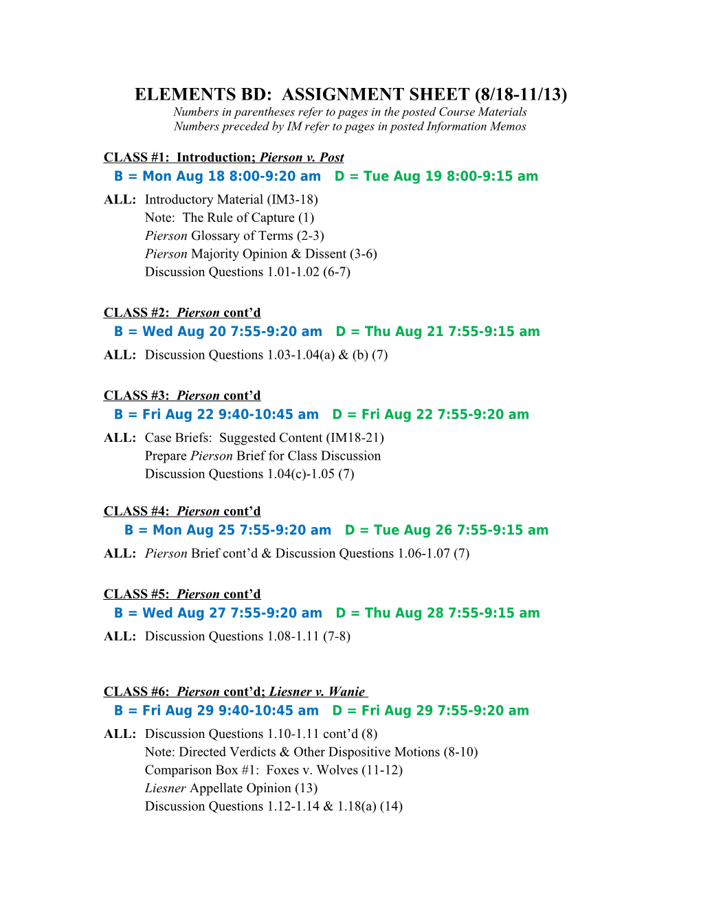 Elements Eh: Assignment Sheet (8/27- )