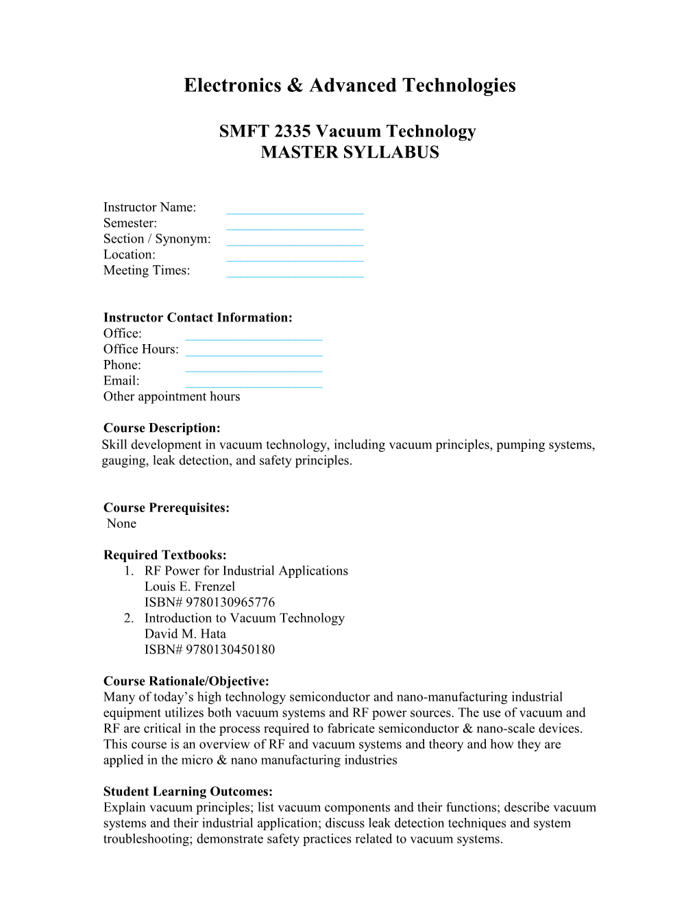 Vacuum & RF Syllabus s1