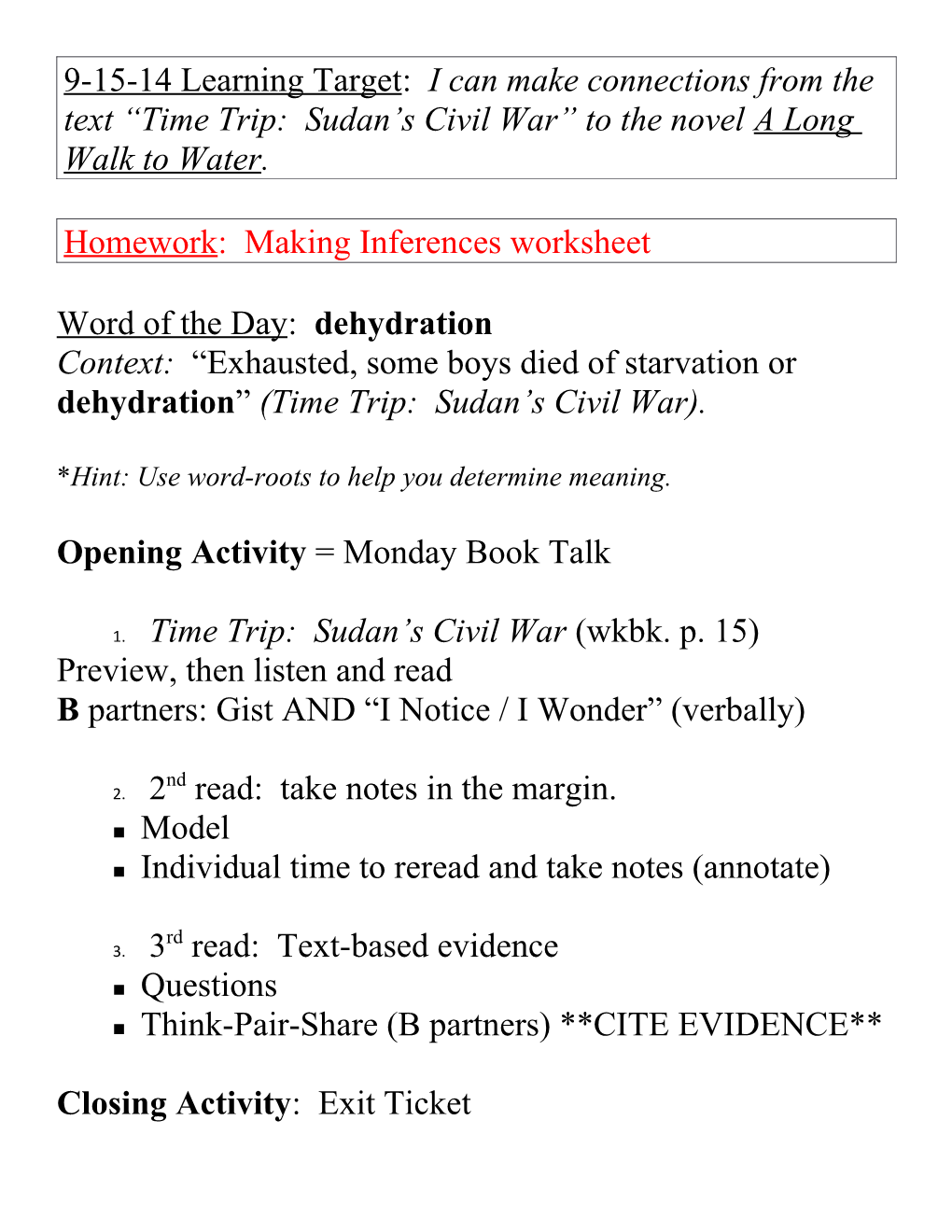 Homework: Making Inferences Worksheet