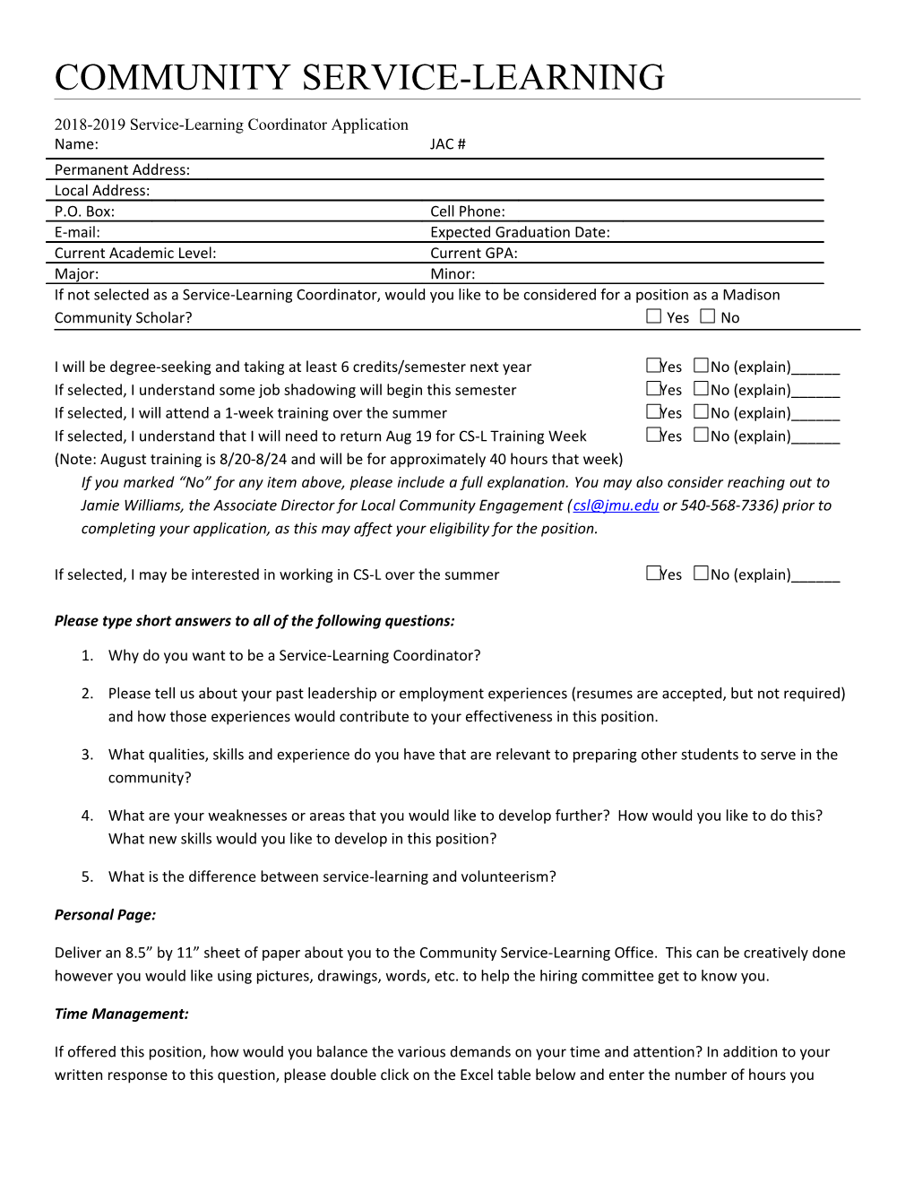 Student Employment Application