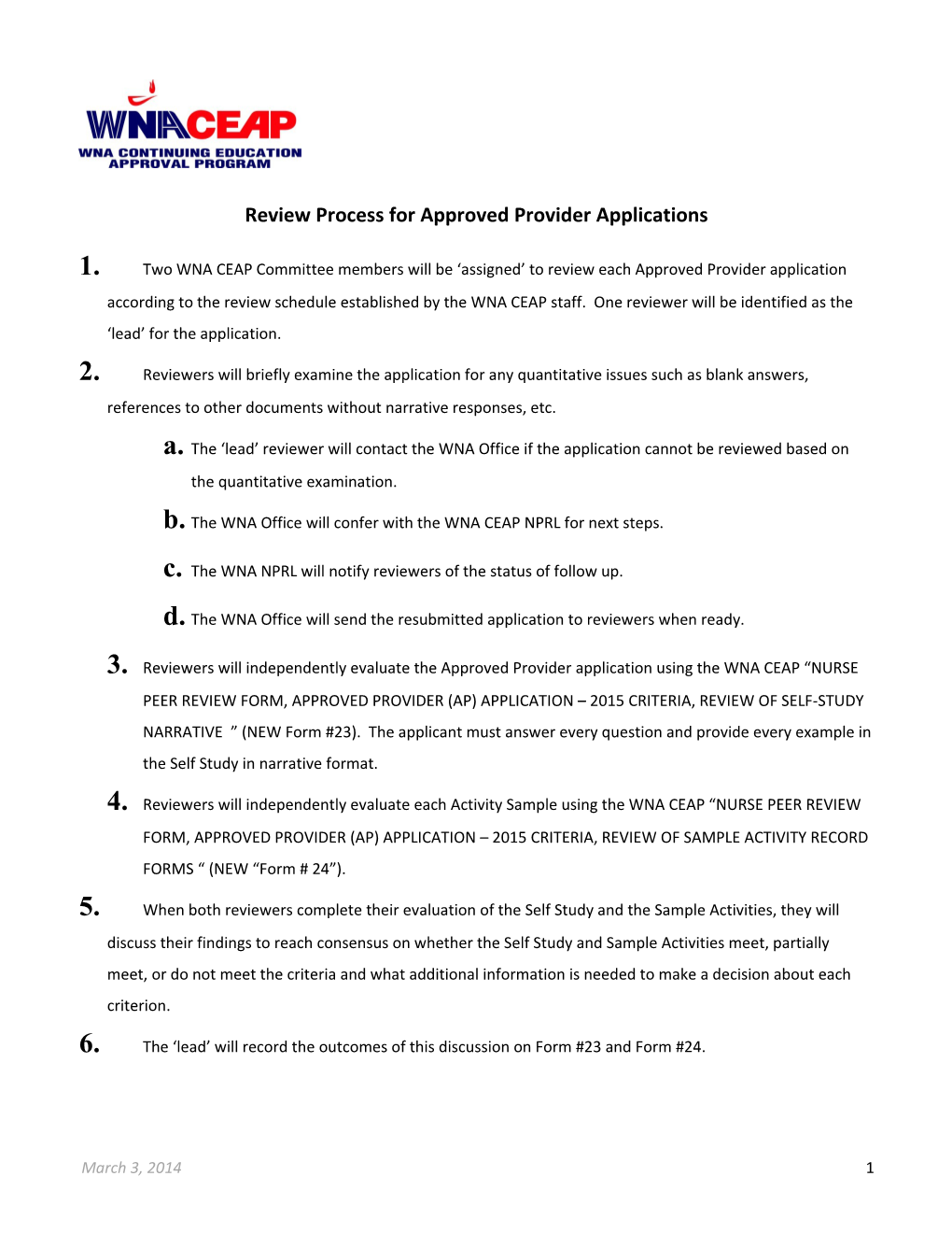 Review Process for Approved Provider Applications