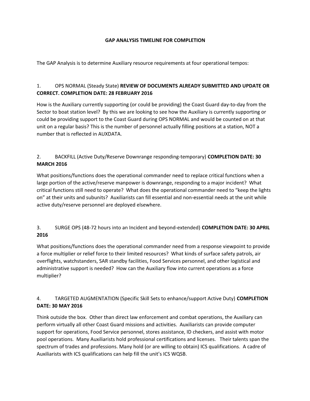 Gap Analysis Timeline for Completion