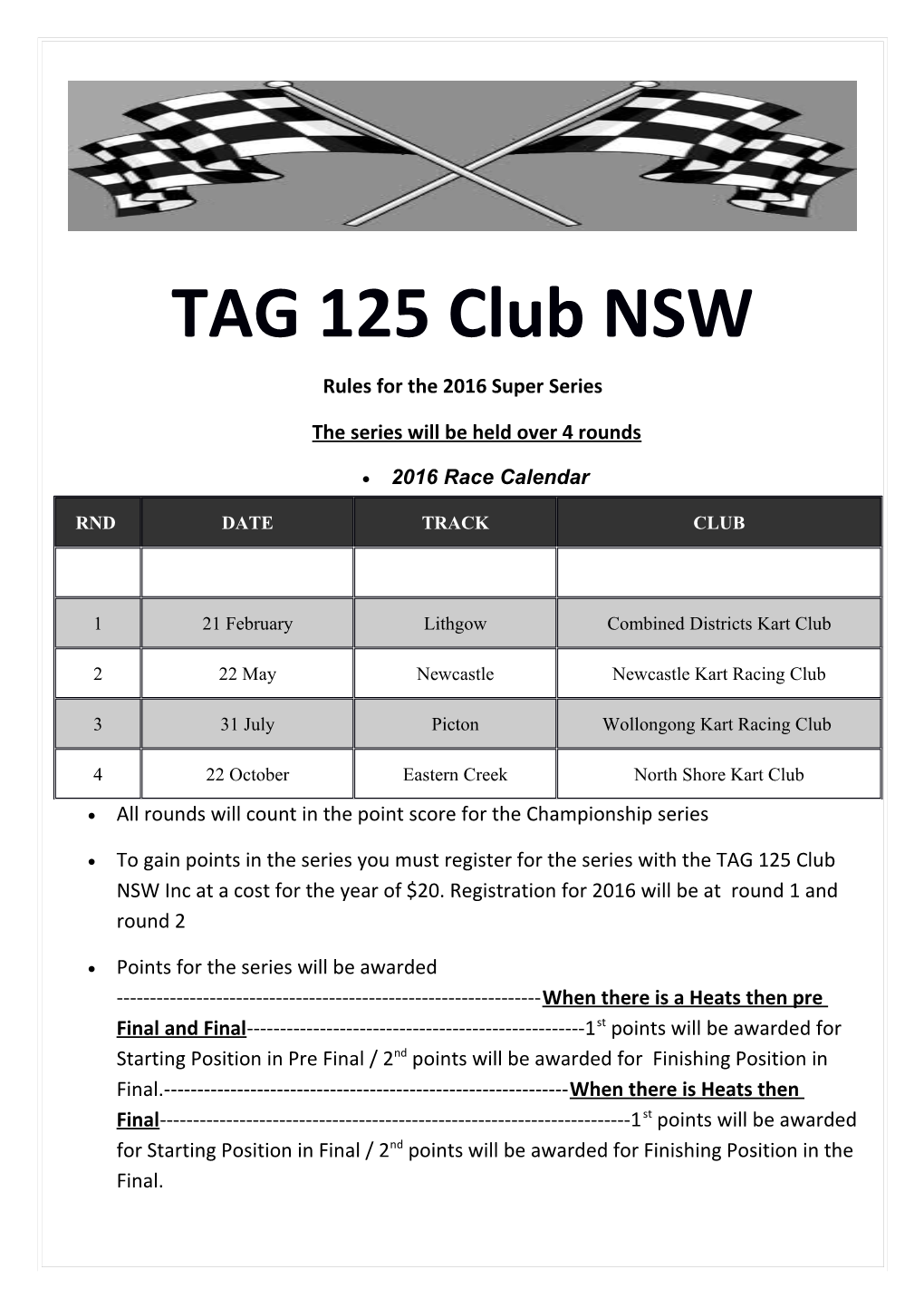 Rules for the 2016 Super Series