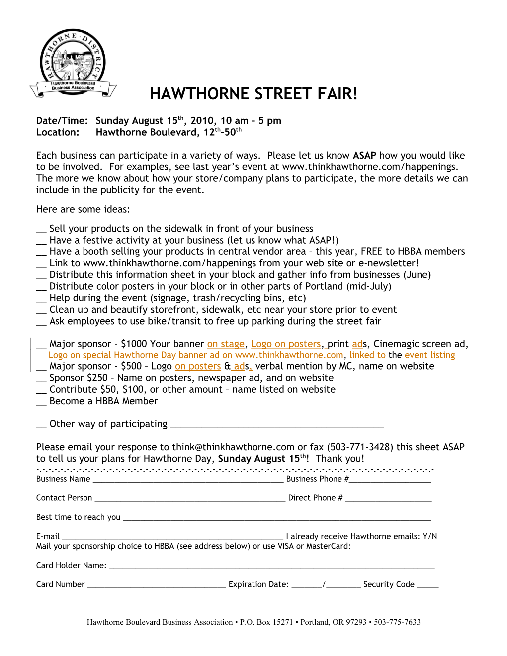 Hawthorne Street Fair Business Handout