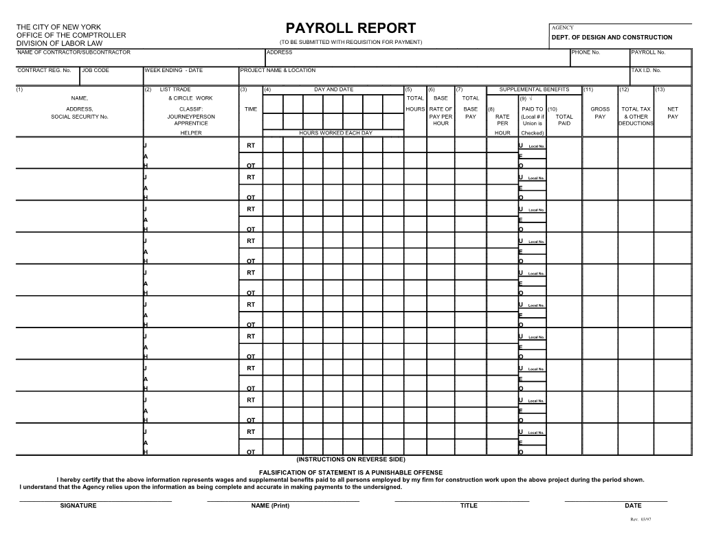 Contractor's/Subcontractor's Payroll Report (Page 1 of 2)