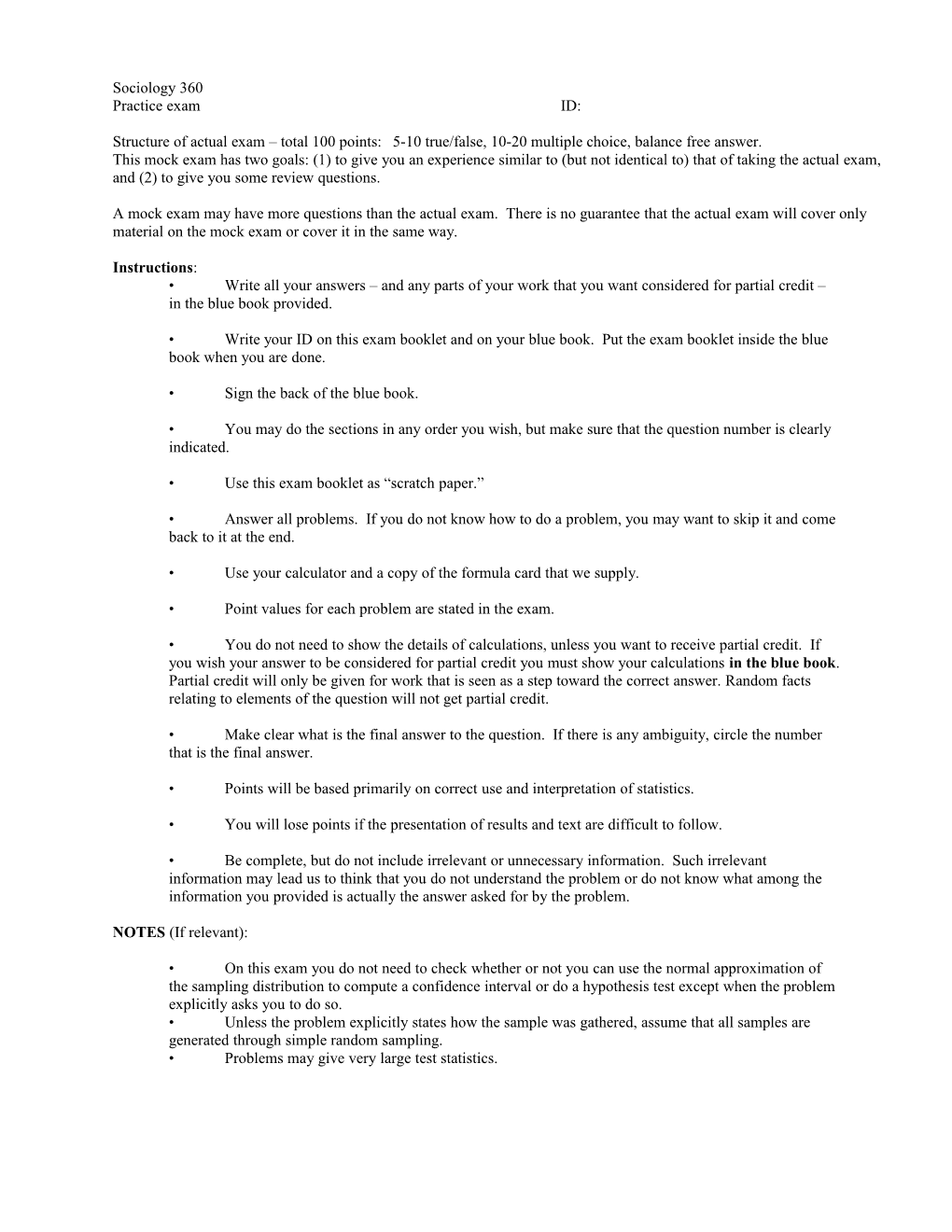 Part I: True/False and Multiple Choice (2 Points Each)