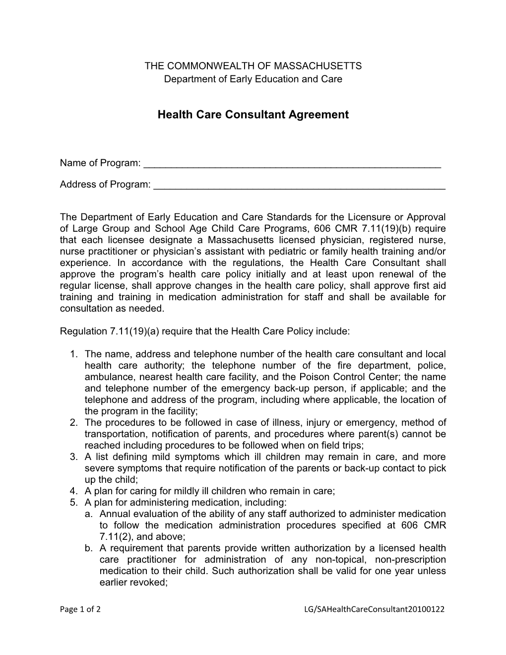 Health Care Consultant Agreement