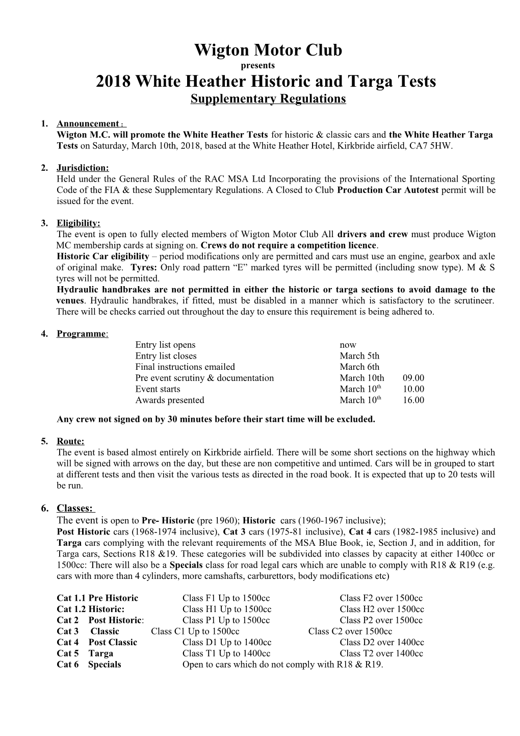 2018 White Heather Historic and Targa Tests