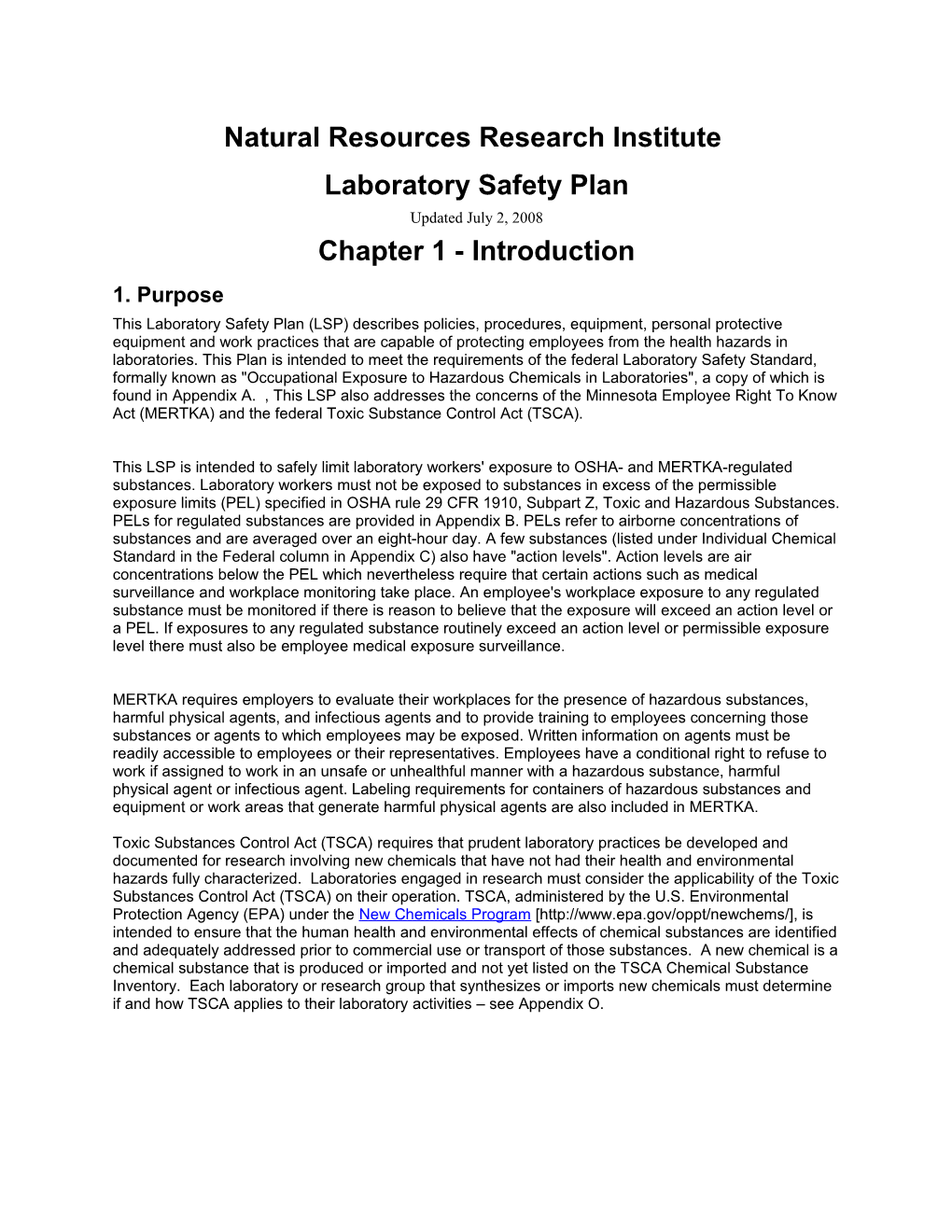 U of MN Lab Safety Plan