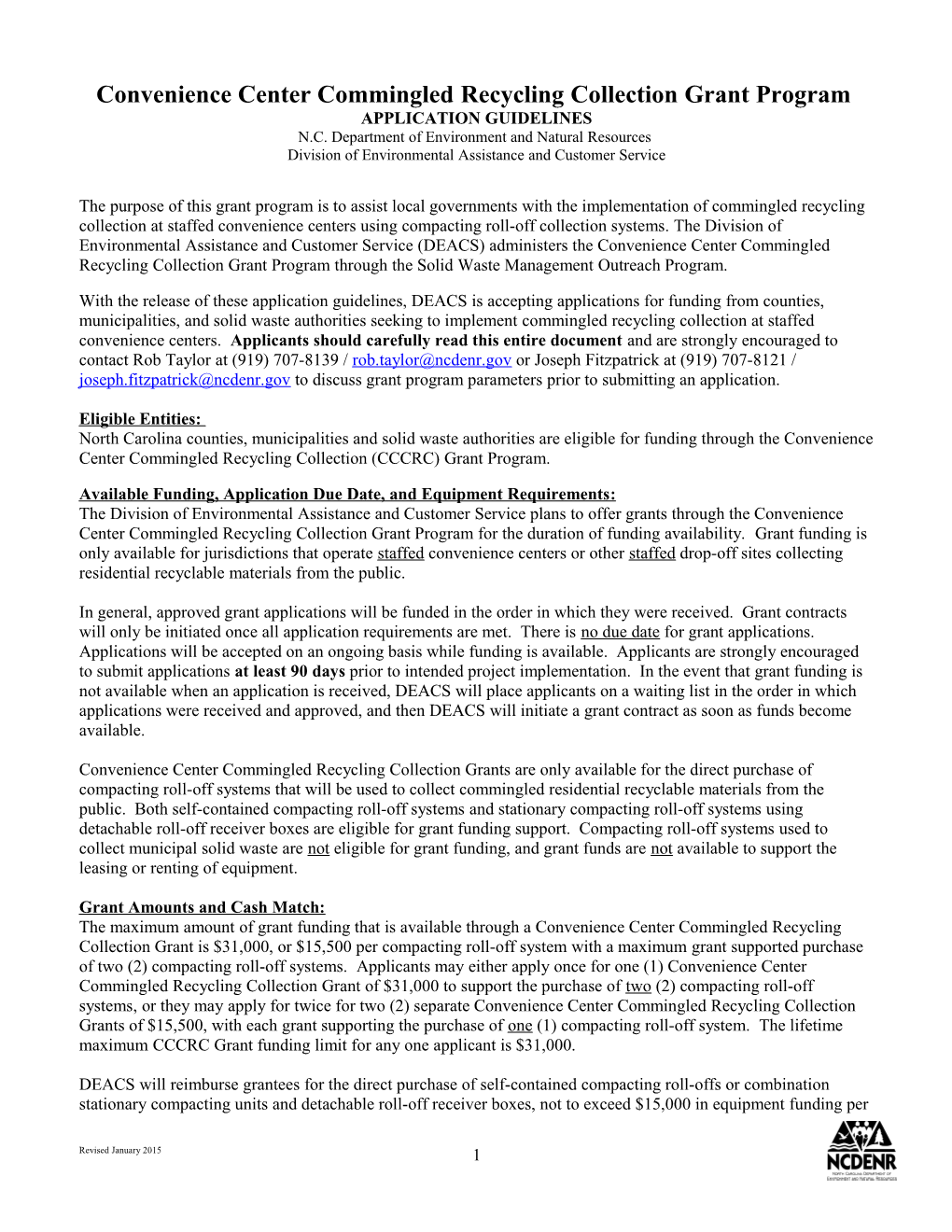 1999 Construction and Demolition Waste Grant Cycle