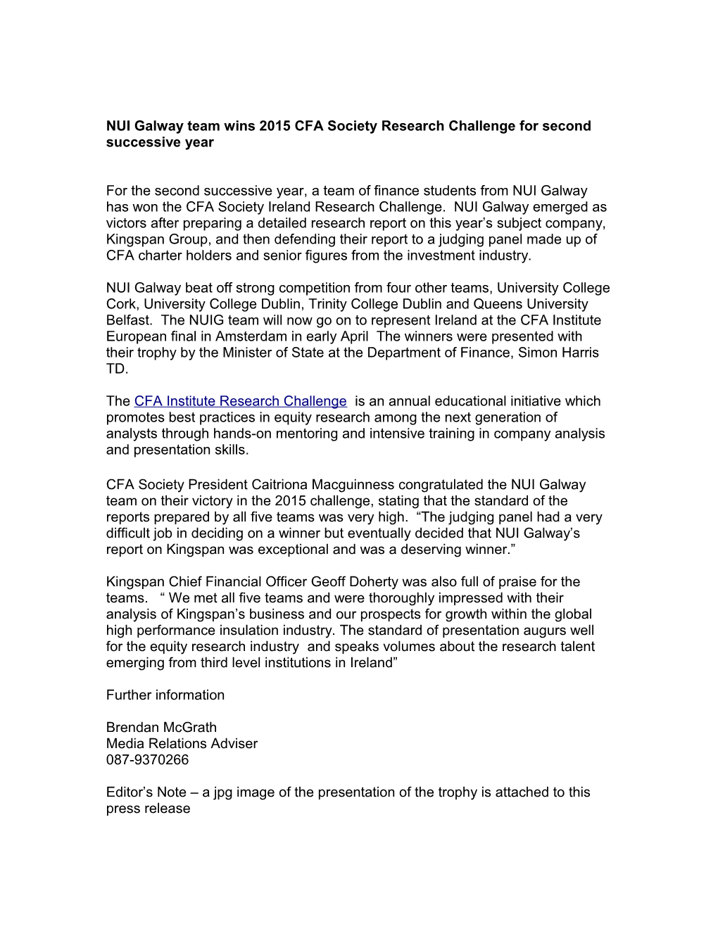 XXXX MMMM Winds 2015 CFA Society Research Challenge