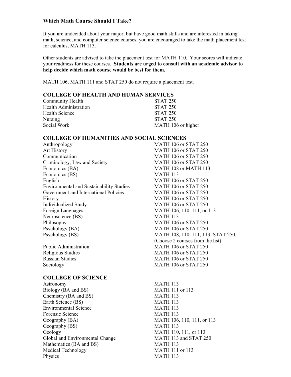 Which Math Course Should I Take