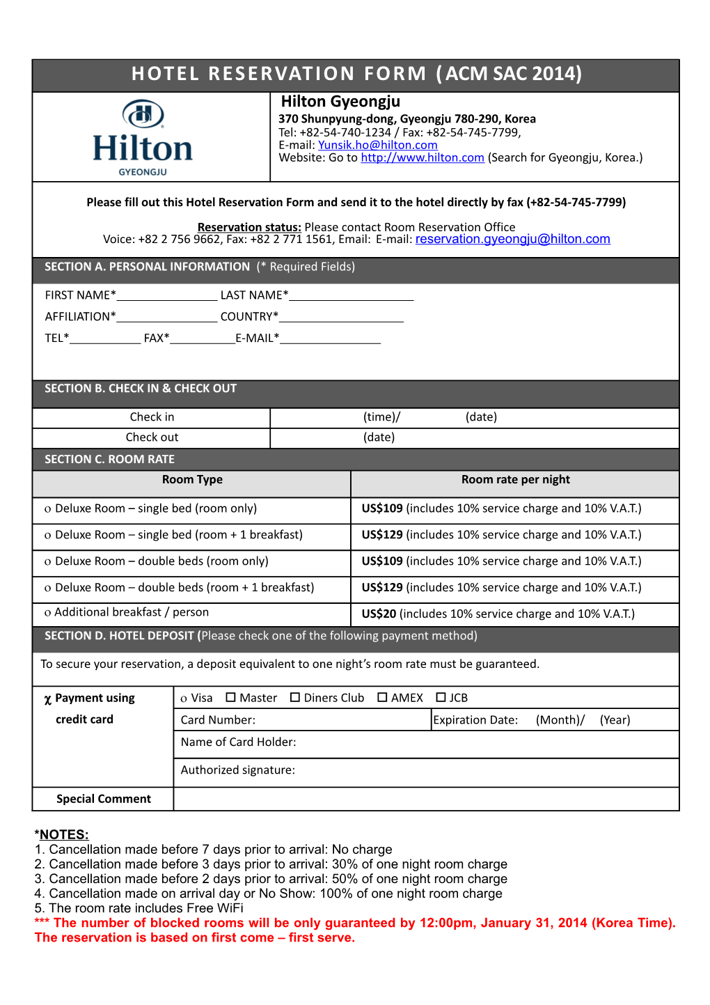 Hotel Reservation Form (Acm Sac 2014)