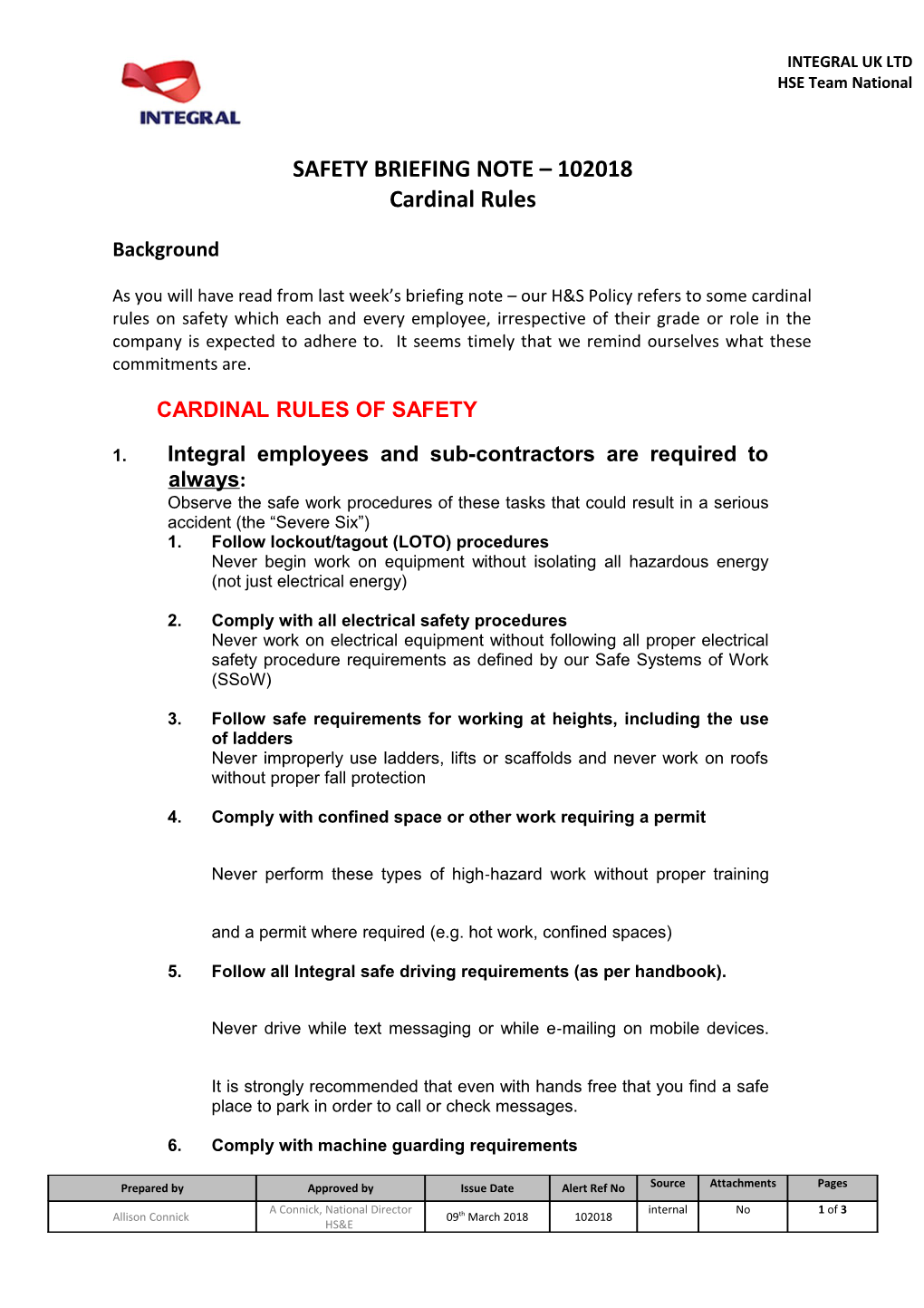 Safety Briefing Note 102018
