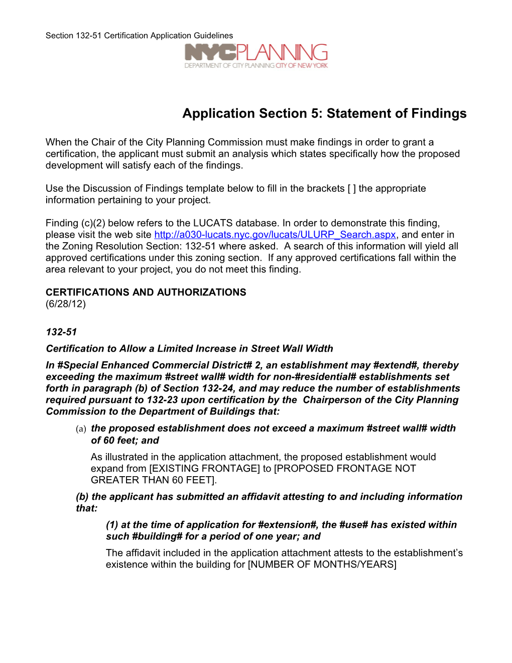 Application Section 5: Statement of Findings