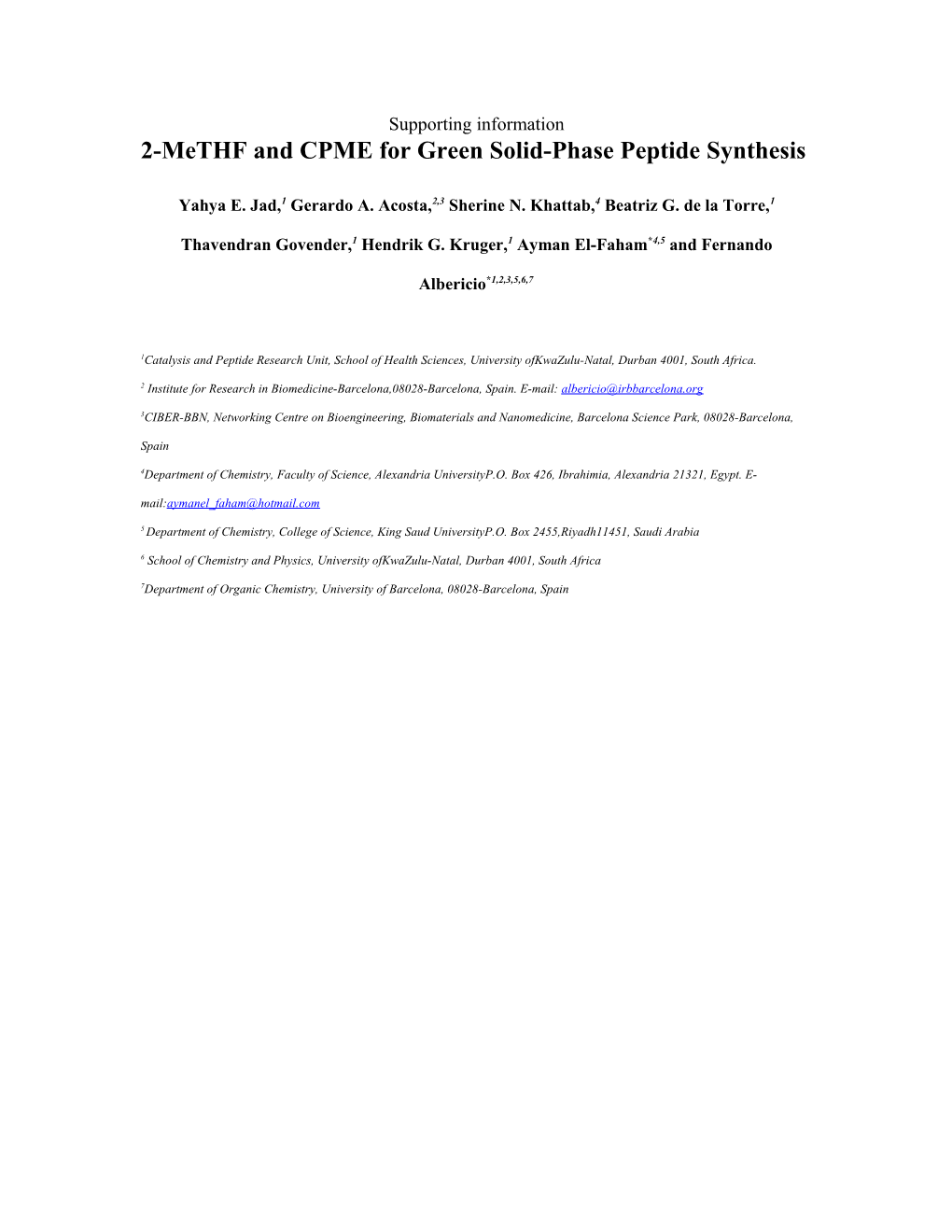 2-Methf and CPME for Green Solid-Phase Peptide Synthesis