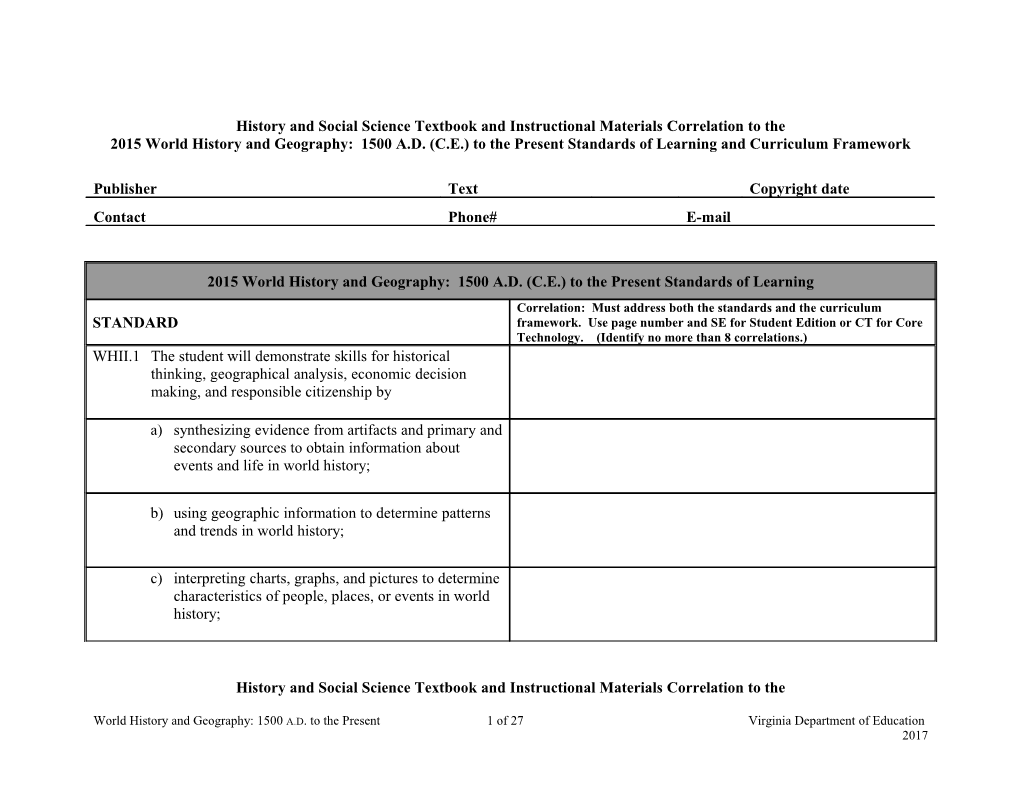 History and Social Science Textbook and Instructional Materials Correlation to The s1