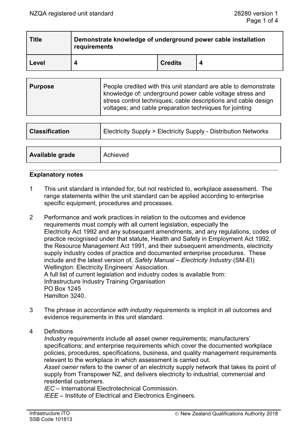 28280 Demonstrate Knowledge of Underground Power Cable Installation Requirements