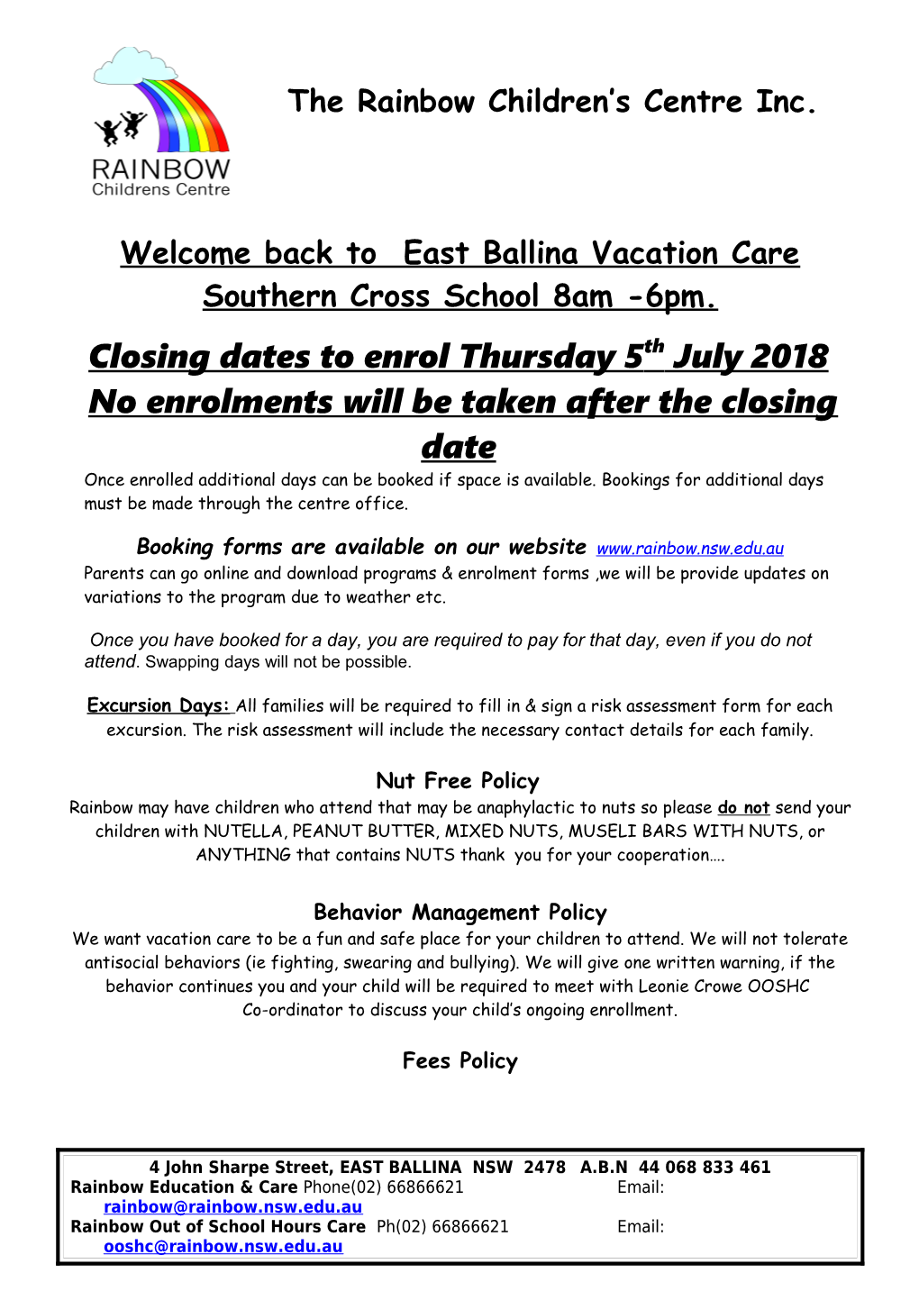 Welcome Back to East Ballina Vacation Care