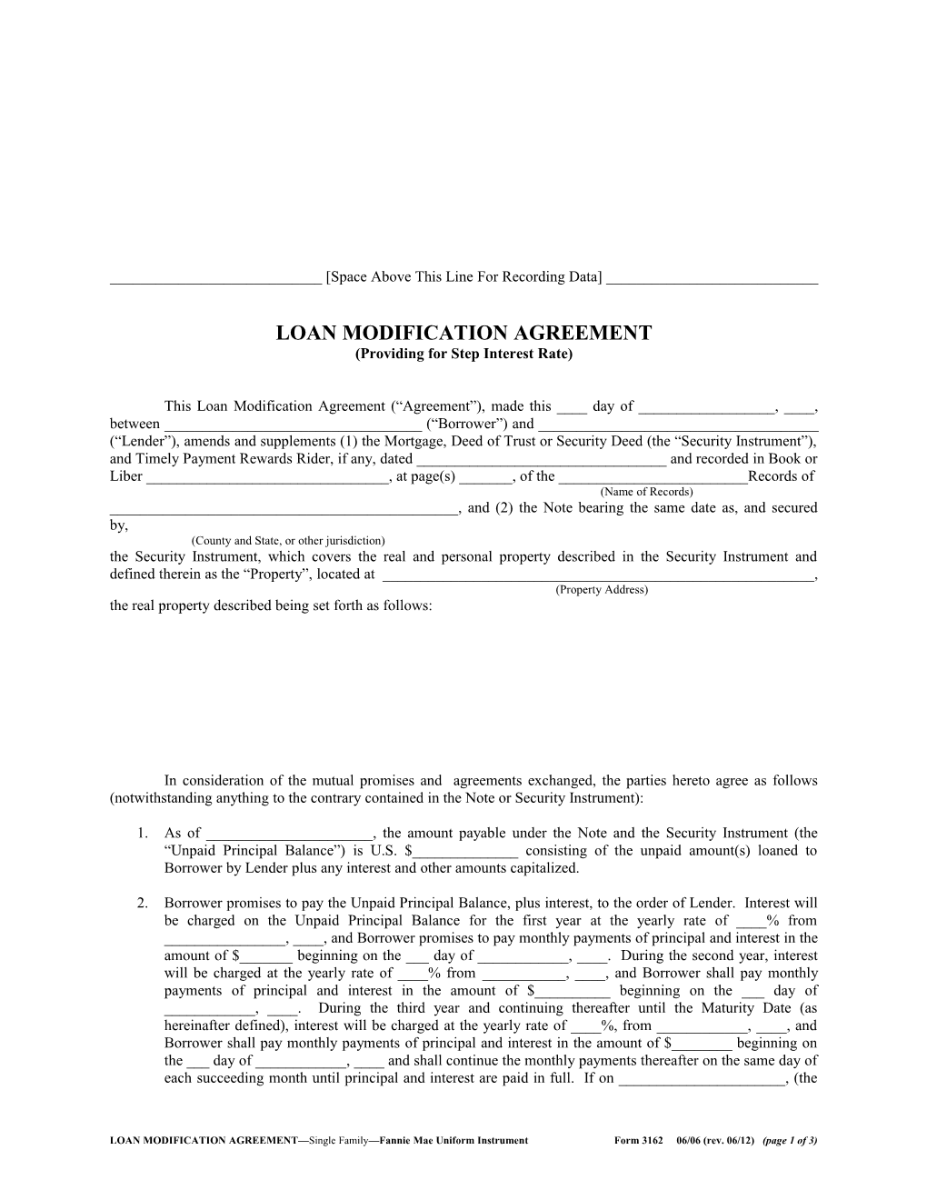 Loan Modification Agreement (Form 3162): Word