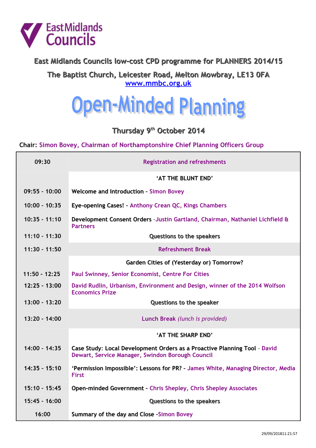 East Midlands Councils Low-Cost CPD Programme for PLANNERS 2014/15