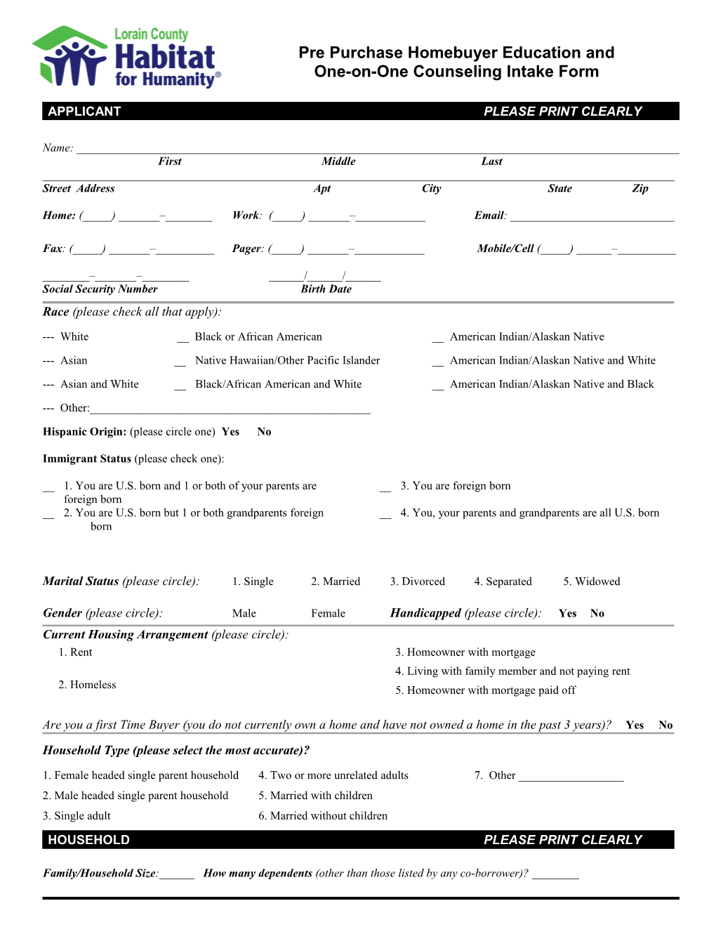 Sample Customer Intake Form (From Nstep)