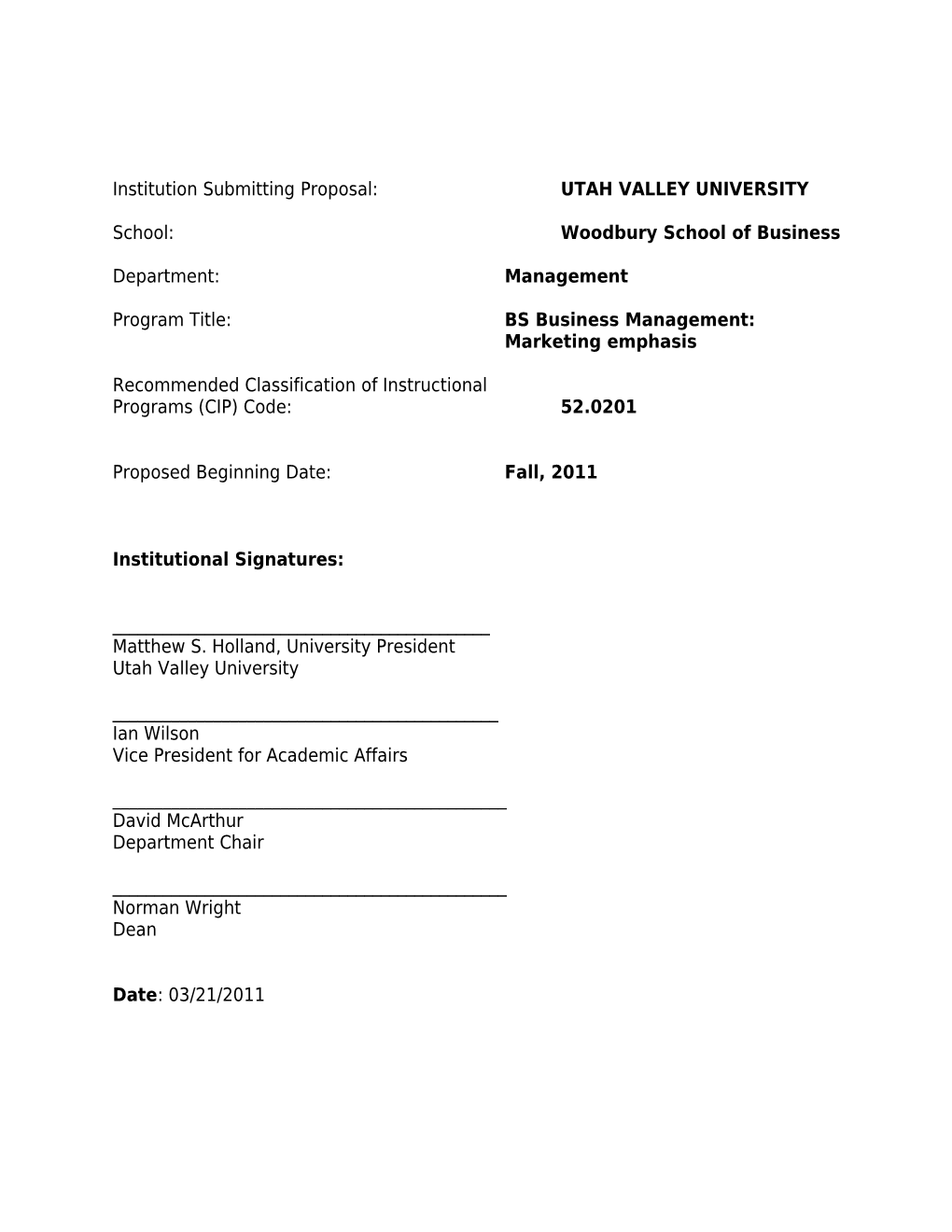 Institution Submitting Proposal: Utah Valley University s1