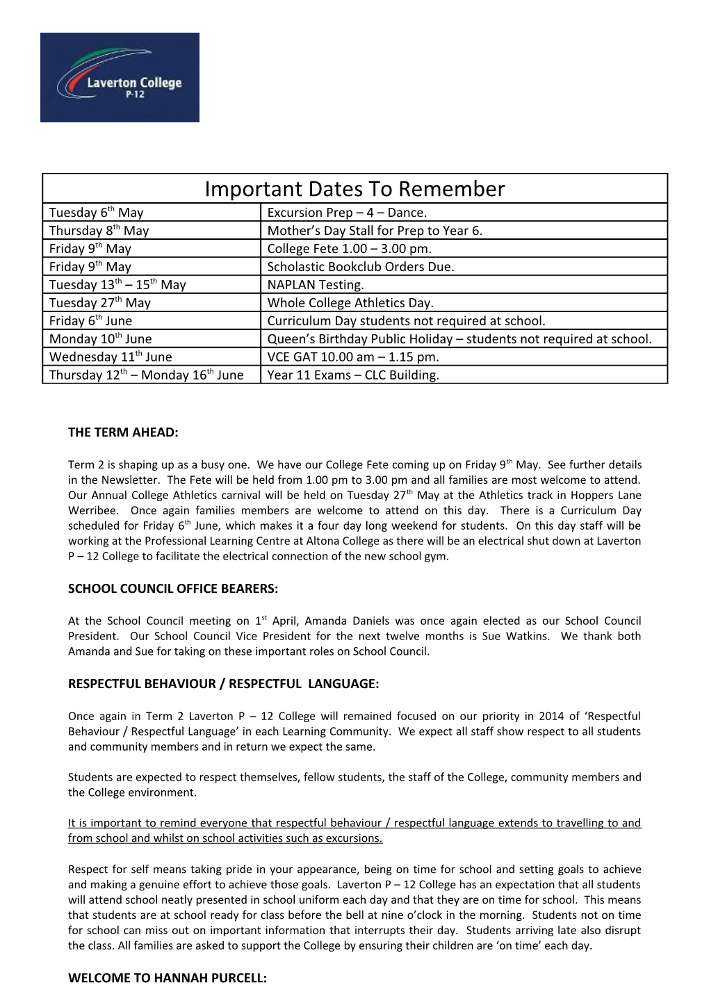 School Council Office Bearers